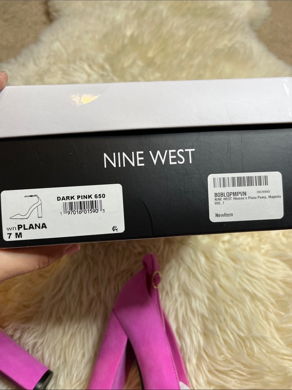 NIB Nine West Plana Pump Magenta Suede - Size 7 Barbie Block Heel Ankle Strap - Picture 8 of 8